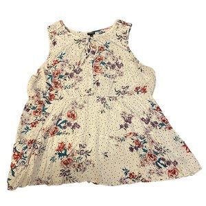Torrid floral and polka dot tiered swing tank top with buttons and tie